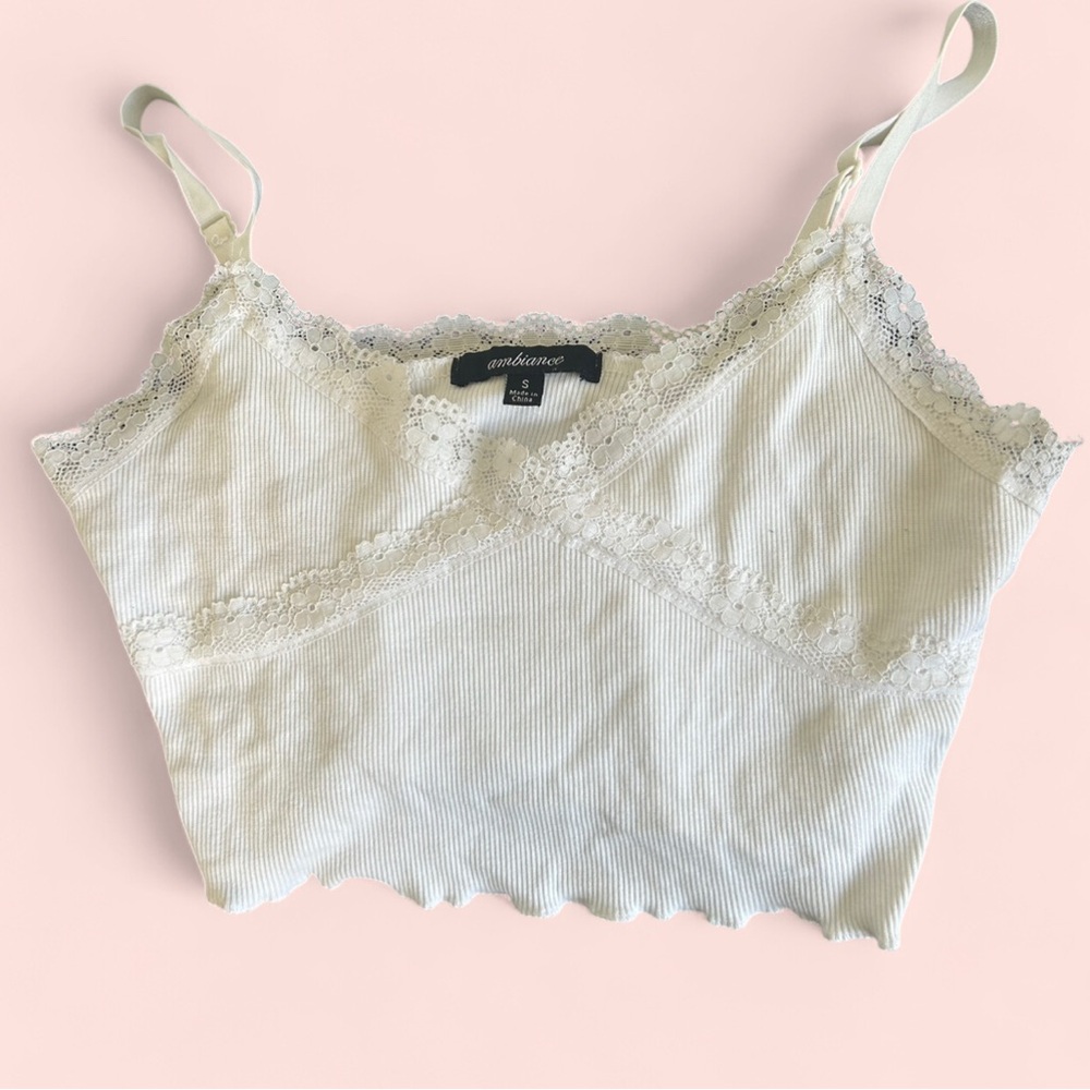 Ambiance White Lace Trim Crop Camisole